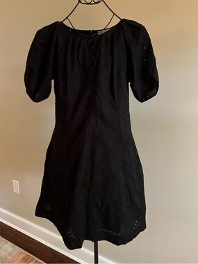 LOFT Black Eyelet Puff-Sleeve Mini Dress